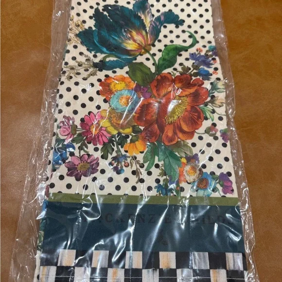 MacKenzie-Childs Flower Market Kitchen Towel - Blue, Orange, Green - Picture 2 of 4